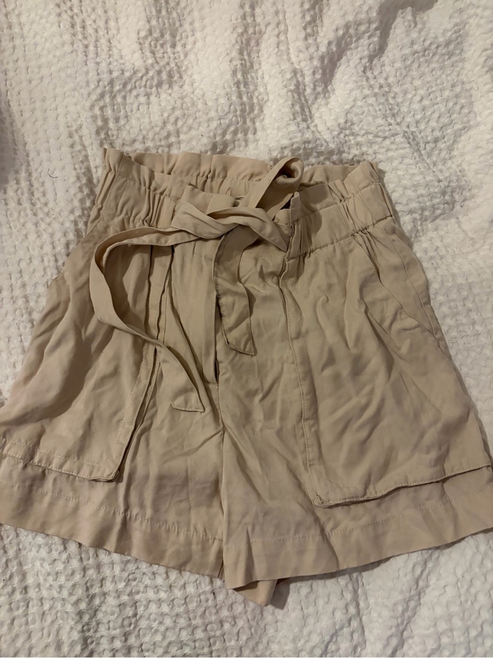 Light Tan beige High-Waist dress Paperbag Shorts with Tie 6
